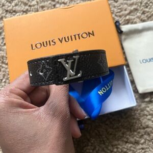 Louis Vuitton Black Leather Monogram Bracelet